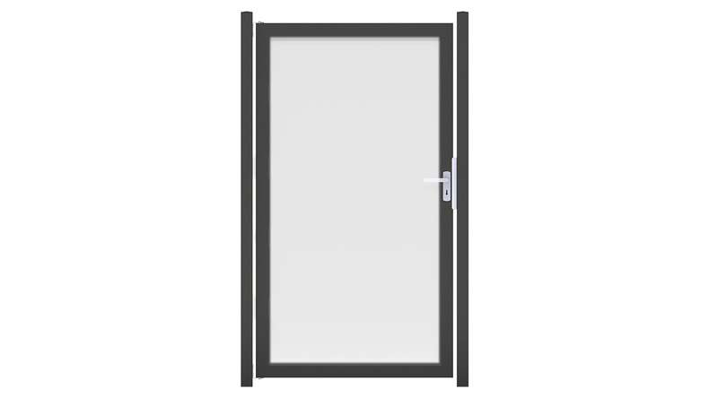 planeo Ambiente - glass privacy gate DIN left satin with anthracite aluminium frame 100 x 180 cm