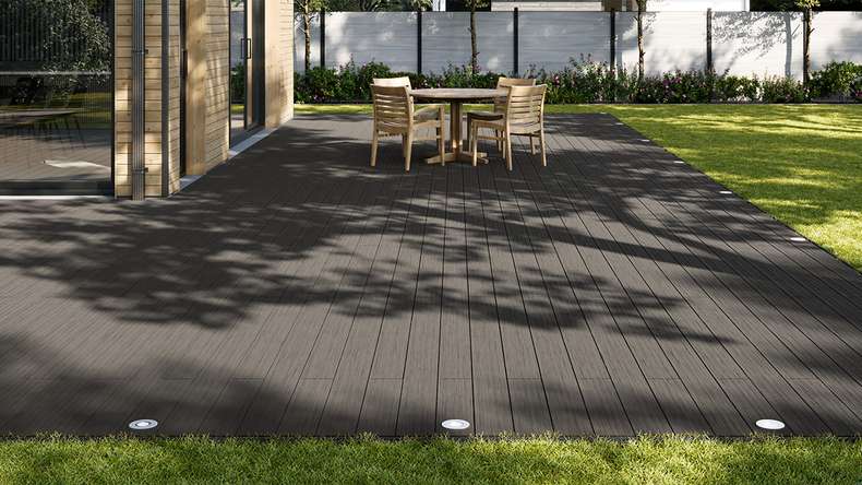 planeo AntikWood WPC decking board solid - Anthracite grey 3.6m antique aged