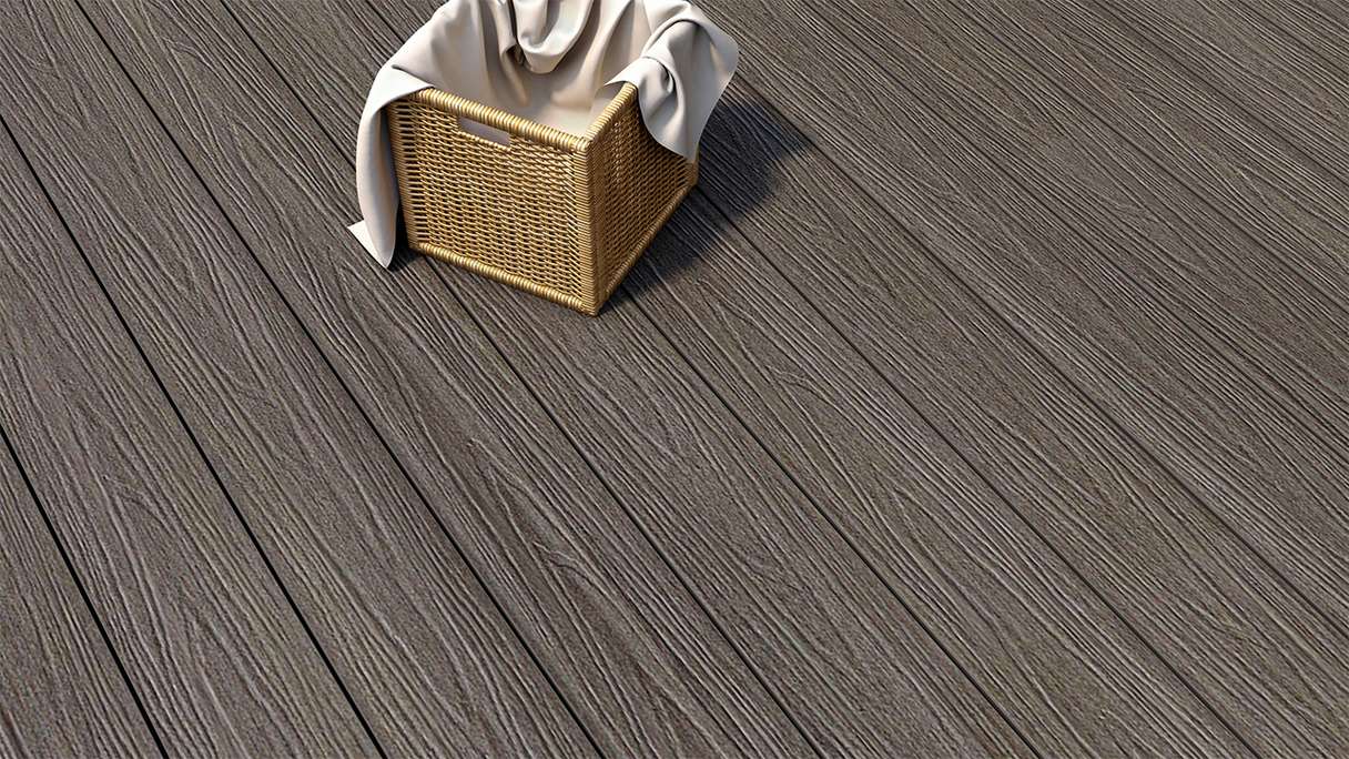 planeo MAXLine Nature - WPC CoEx coated XL decking board hollow chamber - dark grey 3m textured/smooth brushed