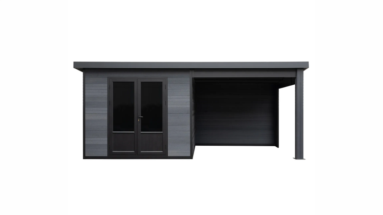 planeo WPC Single-Pitch Roof Garden Shed XXL – Anthracite 560 x 288 cm