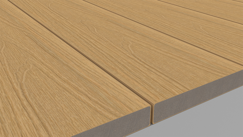 planeo UNIDeck – WPC CoEx-coated decking board, Sand, 3 m – textured/smooth brushed