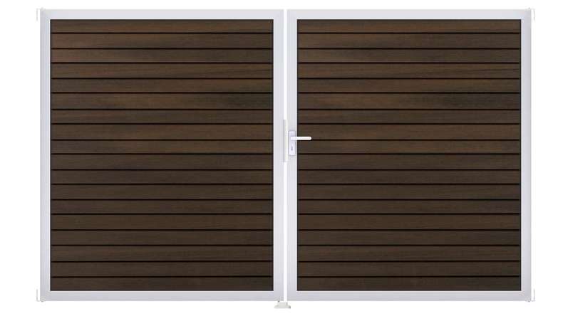 planeo Gardence rhombus door - DIN right 2-leaf walnut co-ex with silver aluminium frame