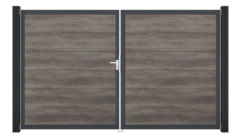 planeo Gardence PVC door - DIN left 2-leaf Monument Oak with anthracite aluminium frame