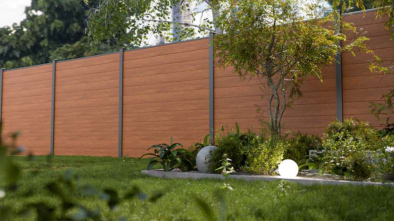 planeo Gardence Simply Small - PVC plug-in fence Golden Oak 180 x 180 cm