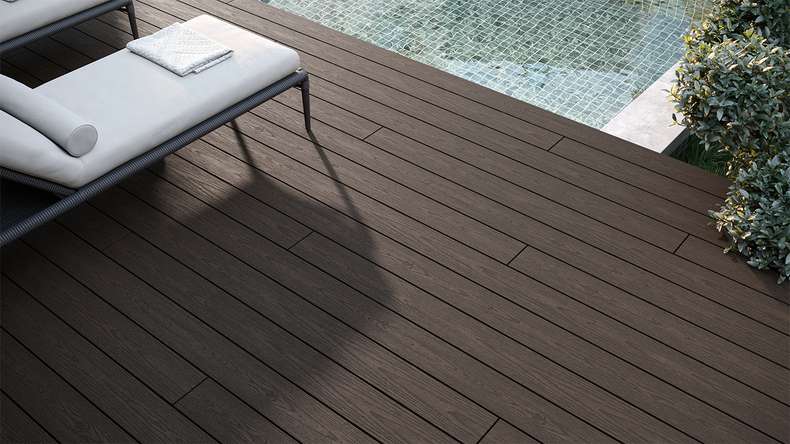 planeo CoEXWood WPC solid coated decking board - Light brown/Dark brown 3m structured