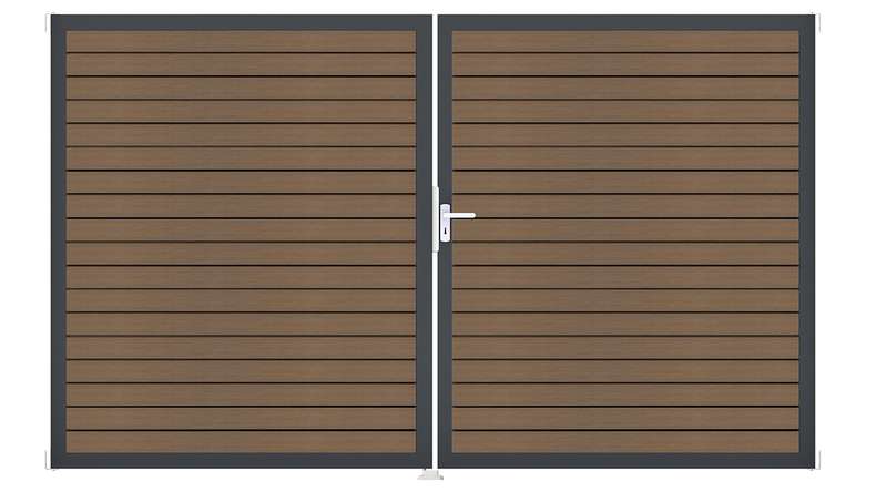 planeo Gardence Trendy – BPC Rhombus Gate – 2-leaf, teak co-ex with aluminium frame