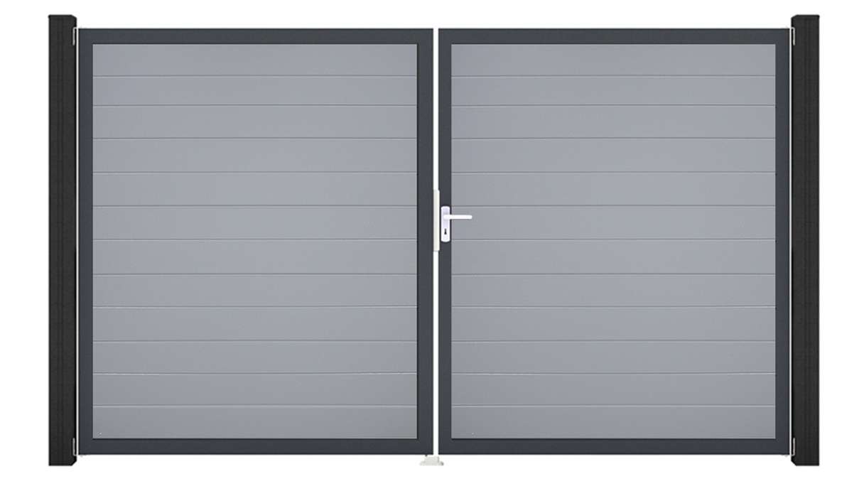 planeo Gardence Simply Small - PVC door - DIN right 2-leaf silver-grey with anthracite aluminium frame | DB703 300 x 180 cm