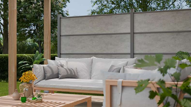 planeo Gardence Resistant - HPL plug-in fence concrete grey 180 x 183 cm