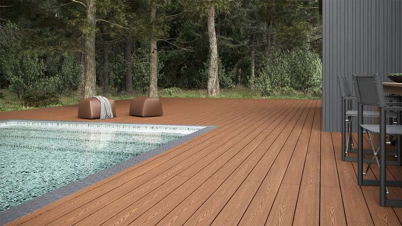 planeo SolidWood WPC decking complete set solid plank 4.8m (5.64m²) - light brown french/textured