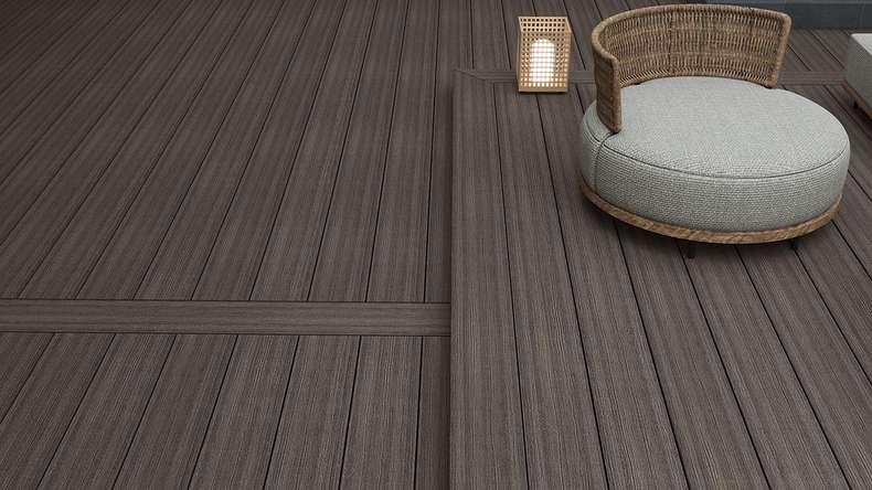 planeo MAXLine Antique - WPC CoEx coated XL decking solid - dark brown 3m rustic textured/smooth brushed