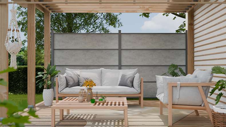 planeo Gardence Resistant - HPL plug-in fence concrete grey 180 x 183 cm