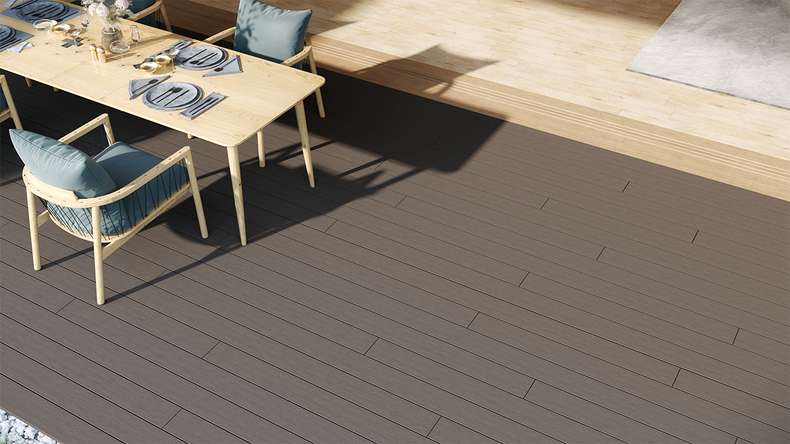 planeo LightWood WPC decking board hollow chamber - Light grey 3m fine grooved/grooved