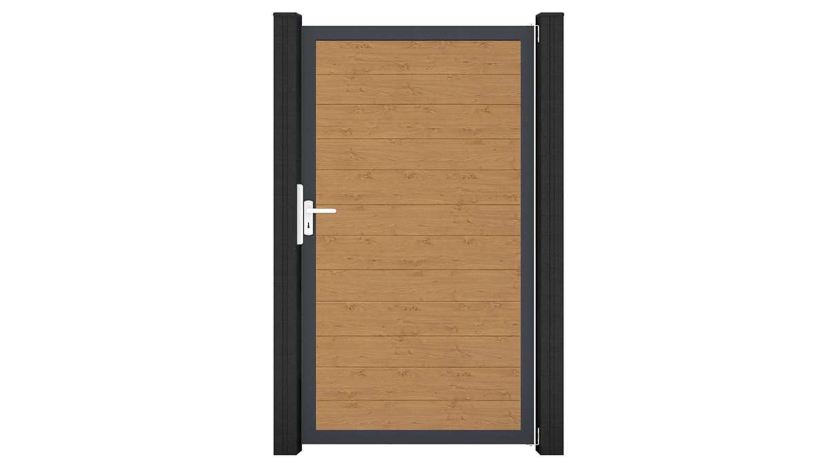 planeo Gardence Simply Small - PVC universal door in natural knotty oak with aluminium frame in anthracite | DB703 100 x 180 cm