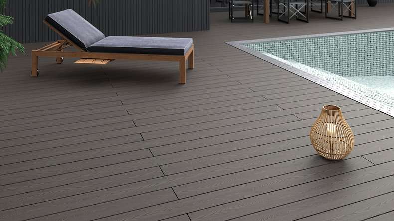 planeo SolidWood WPC Solid decking board - Light grey 3.6m French/structured