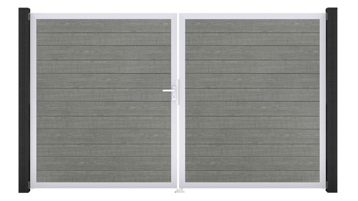 planeo Gardence Simply Small – 2-panel PVC gate in Grey Ash Cut with aluminium frame, 300 x 180 cm