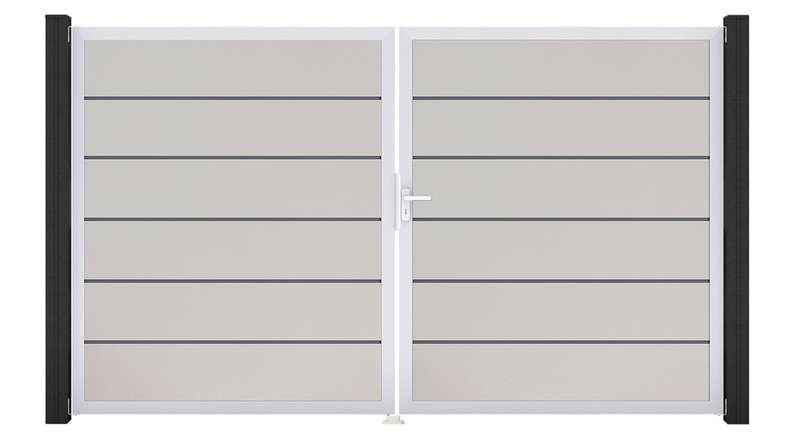 planeo Gardence Simply Premium – 2-panel white PVC gate with aluminium frame, 300 x 180 cm
