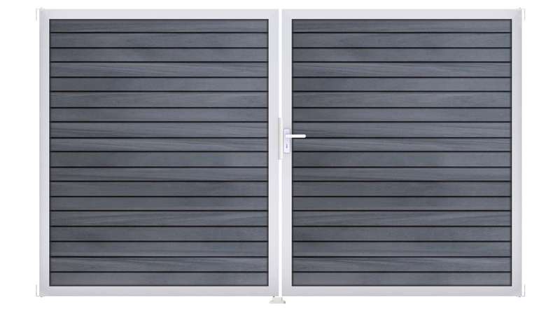planeo Gardence Trendy – BPC Rhombus Gate – 2-panel, stone grey co-extruded with aluminium frame