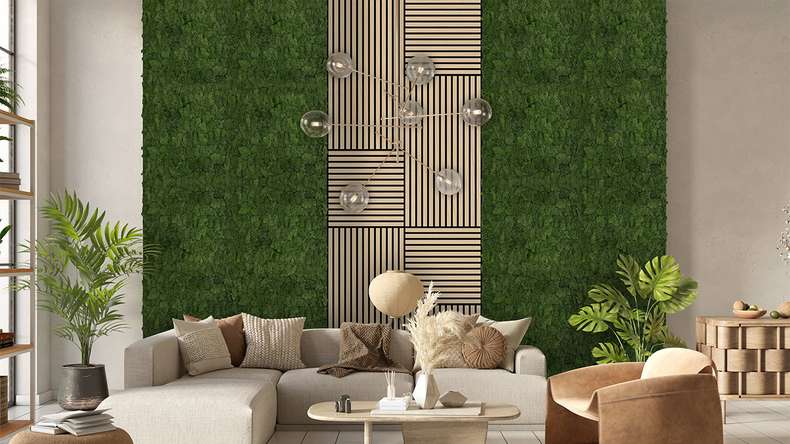 planeo acoustic panel - MixWall Living Moss Dark Green 52 x 52 cm | natural moss (PLMW-30111)