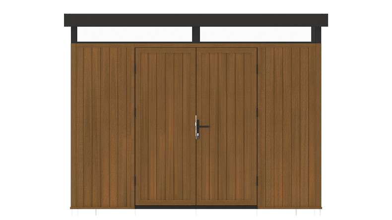 planeo WPC CoEx Flat-Roof Garden Shed L – Burma Teak 300 x 292 x 226.5 cm