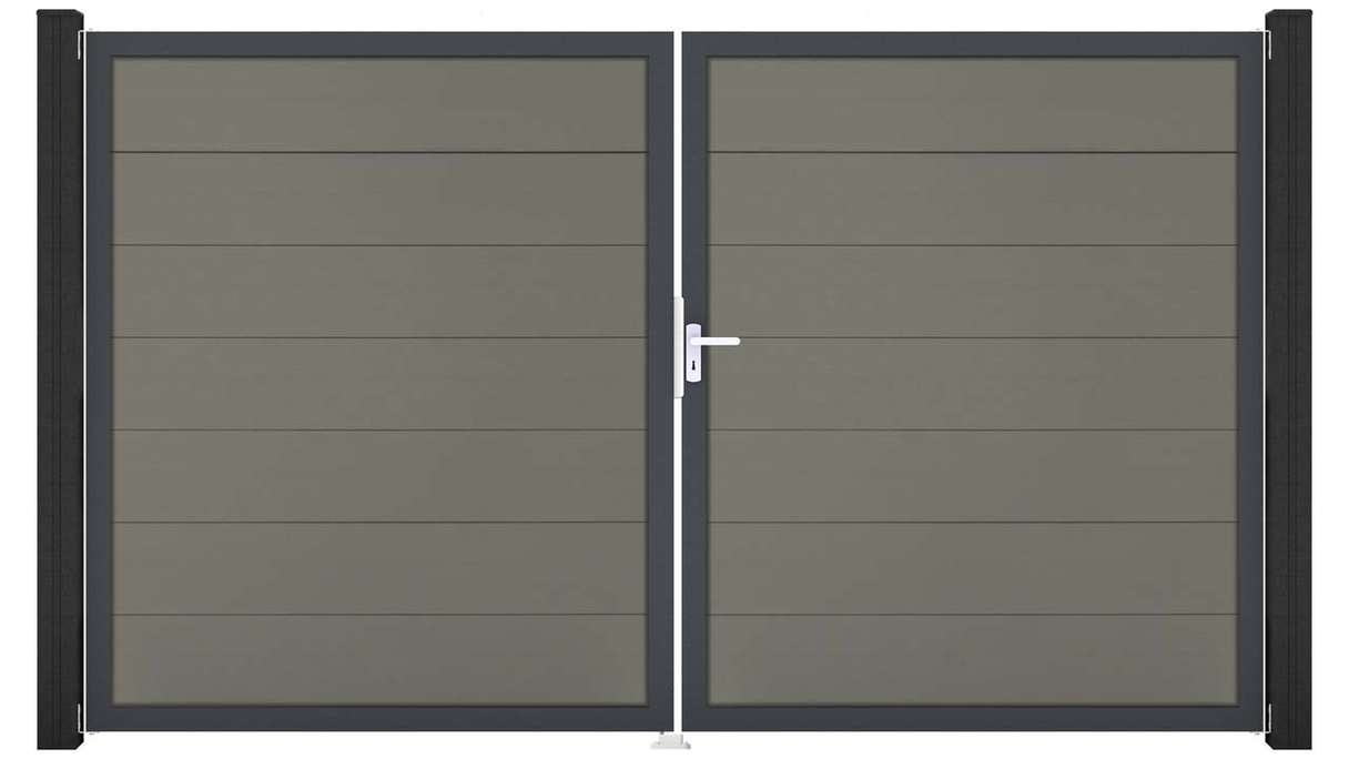 planeo Gardence Strong XL – BPC gate – double-leaf, grey with aluminium frame