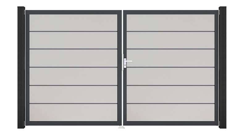 planeo Gardence Simply Premium – 2-panel white PVC gate with aluminium frame, 300 x 180 cm
