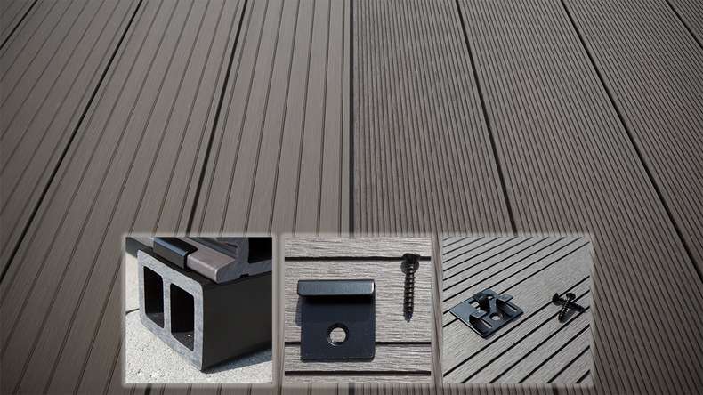 planeo LightWood WPC decking complete set hollow chamber planks - light grey grooved/grooved