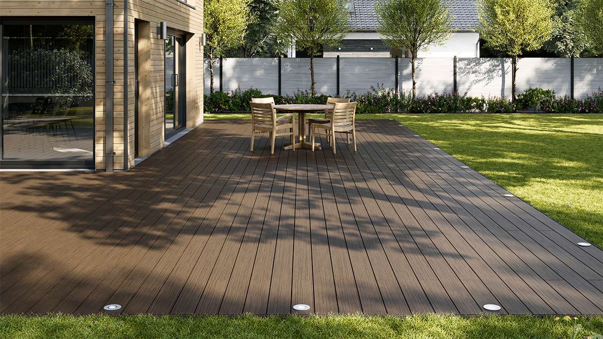 planeo AntikWood WPC decking complete set solid planks - brown antique aged