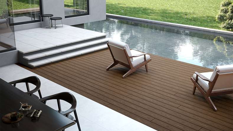 planeo CoEXWood WPC solid coated decking board - Light brown/Dark brown 3m structured