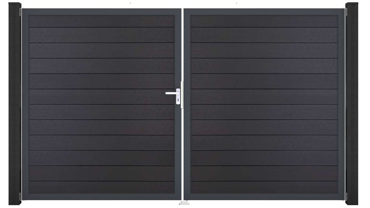 planeo Gardence Strong – BPC gate – double-leaf, anthracite grey with anthracite aluminium frame