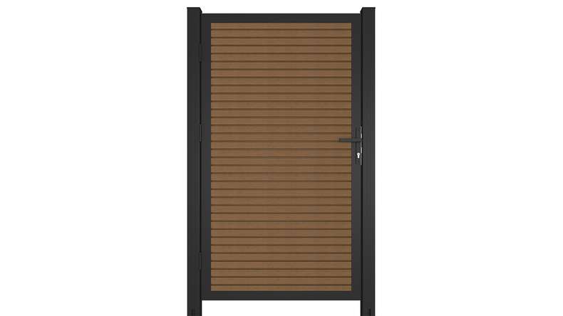 planeo LINEA - WPC CoEx Rhombus universal door Burma teak with anthracite aluminium frame 100 x 180 cm