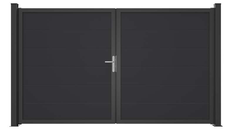 planeo Gardence Simply Guard - PVC door - DIN left 2-leaf anthracite grey with anthracite aluminium frame | DB703 300 x 180 cm