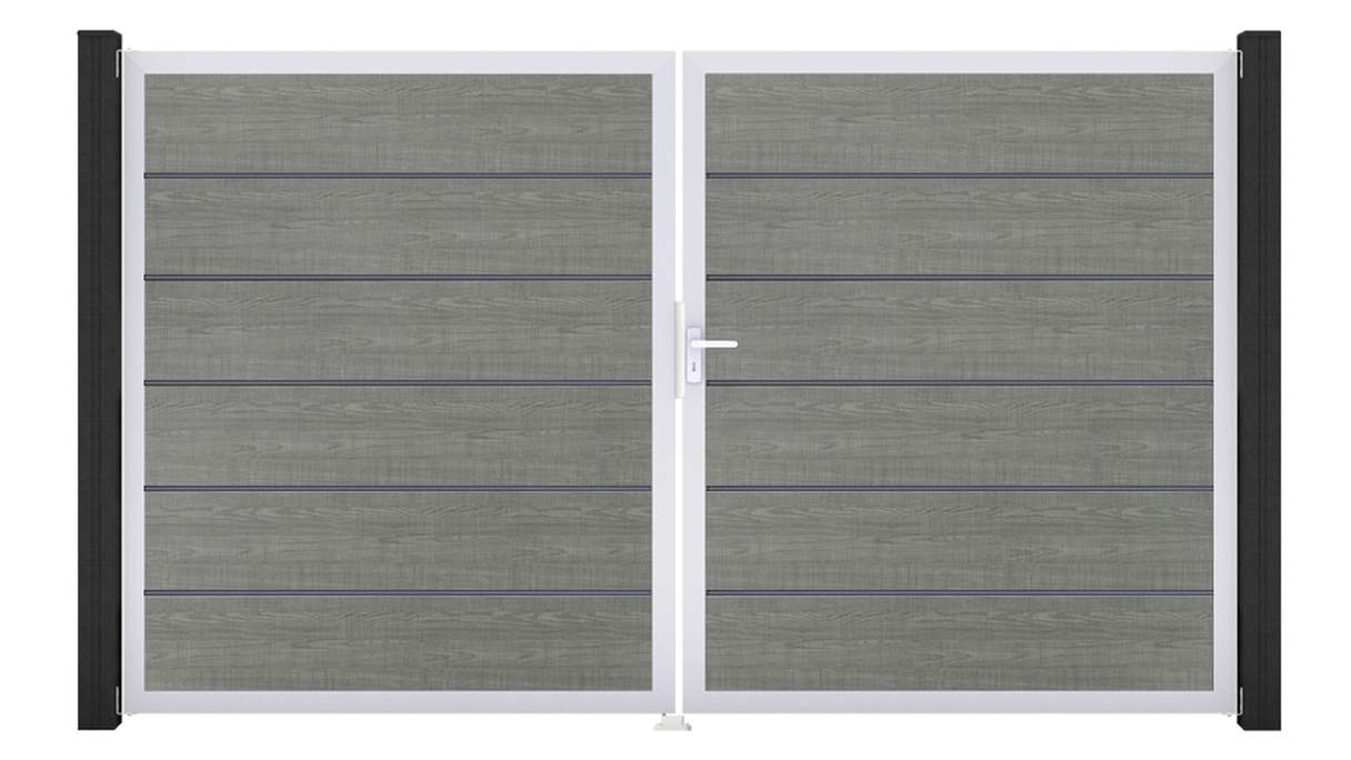 planeo Gardence Simply Premium – 2-panel PVC gate in Grey Ash Cut with aluminium frame, 300 x 180 cm
