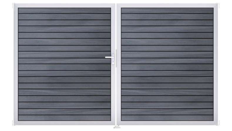 planeo Gardence Rhombus door - DIN left 2-leaf stone grey co-ex with silver aluminium frame