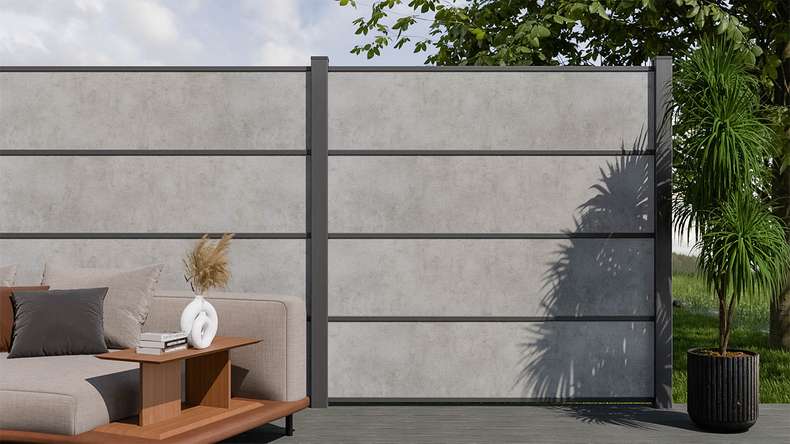 planeo Gardence Resistant - HPL plug-in fence concrete grey 180 x 183 cm