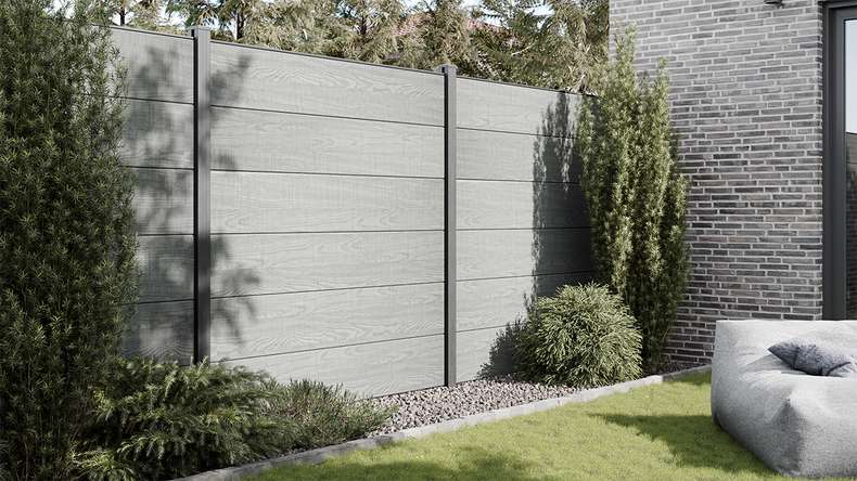 planeo Basic - PVC Plug-in Fence Square Grey Ash Cut Oak 180x180 cm