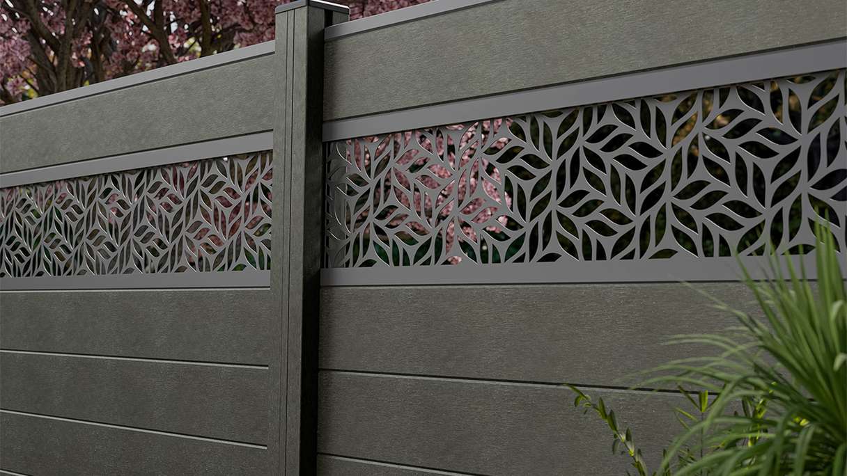 planeo Gardence Strong - BPC plug-in fence Leafs anthracite grey 180 x 180 cm