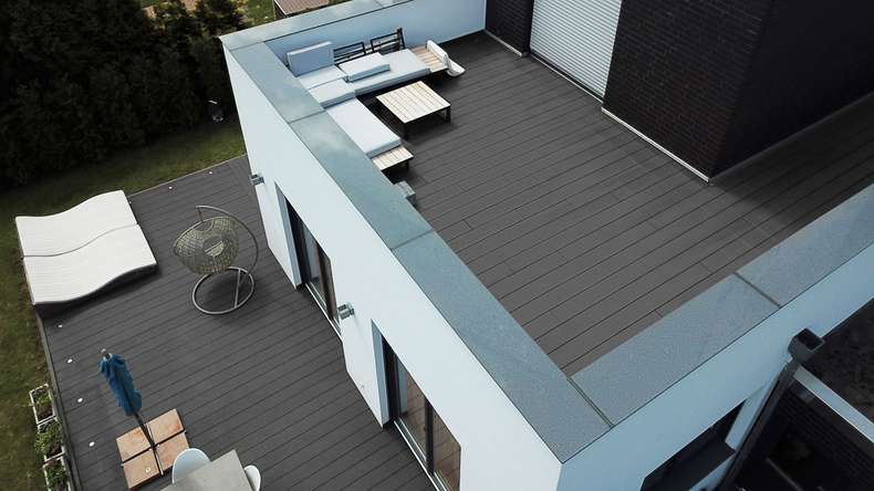 Complete set TitanWood 3m solid plank grooved structure dark grey 39.6m² incl. aluminium-UK