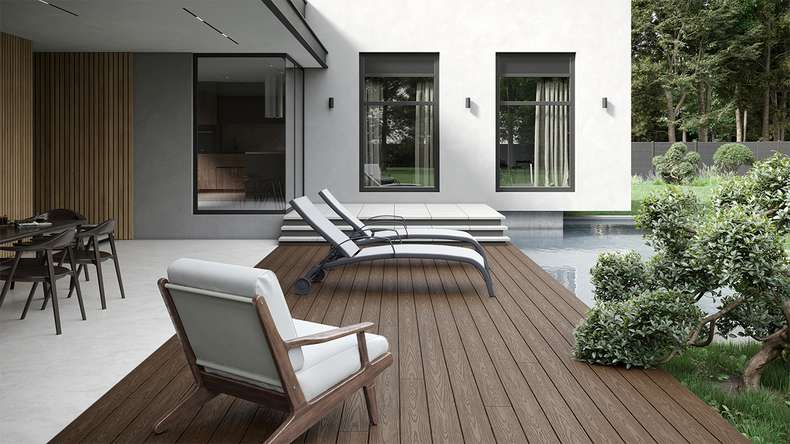 planeo CoEXWood WPC decking complete set solid plank - light brown/dark brown textured