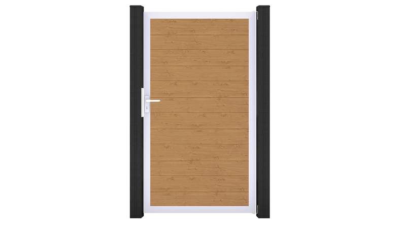 planeo Gardence Simply Small – Universal PVC Gate in Natural Oak with Aluminium Frame, 100 x 180 cm