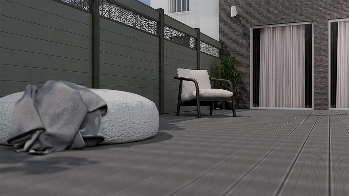 planeo Gardence Strong - BPC plug-in fence Leafs grey 180 x 180 cm