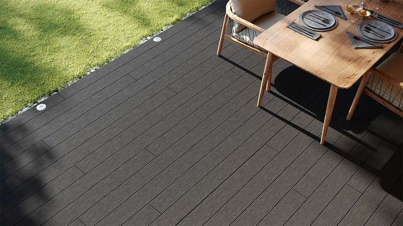 planeo LineWood WPC decking board solid - dark grey 3m grooved/grooved
