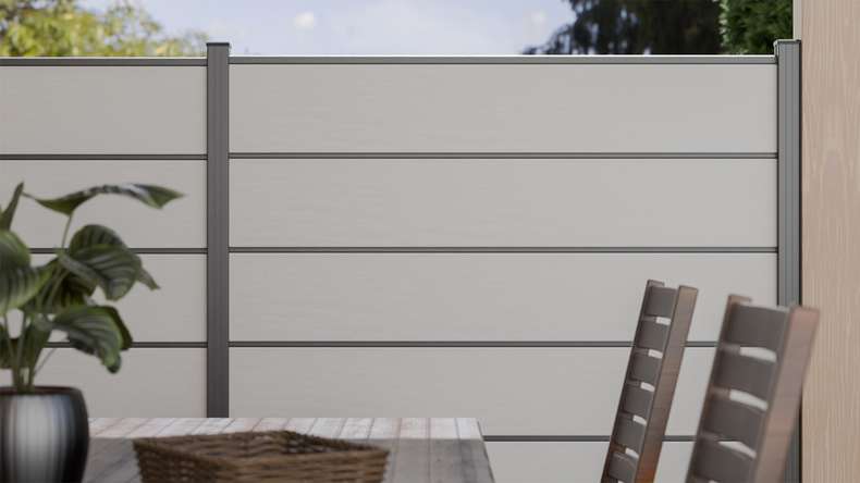 planeo Gardence Simply Premium - PVC plug-in fence white with pilaster strips in anthracite 180 x 180 cm