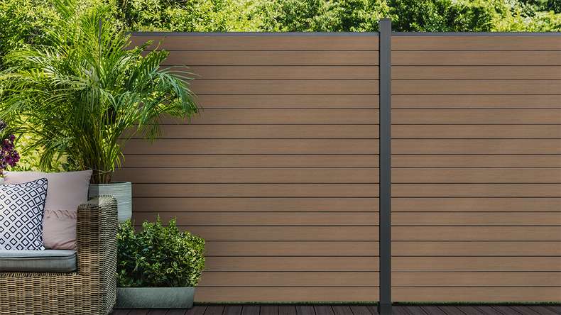 planeo Gardence Trendy - BPC rhombus plug-in fence - Teak co-extruded 180 x 180 cm