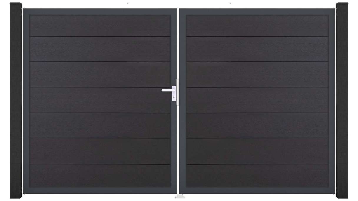 planeo Gardence Strong XL – BPC gate – double-leaf, anthracite grey with aluminium frame
