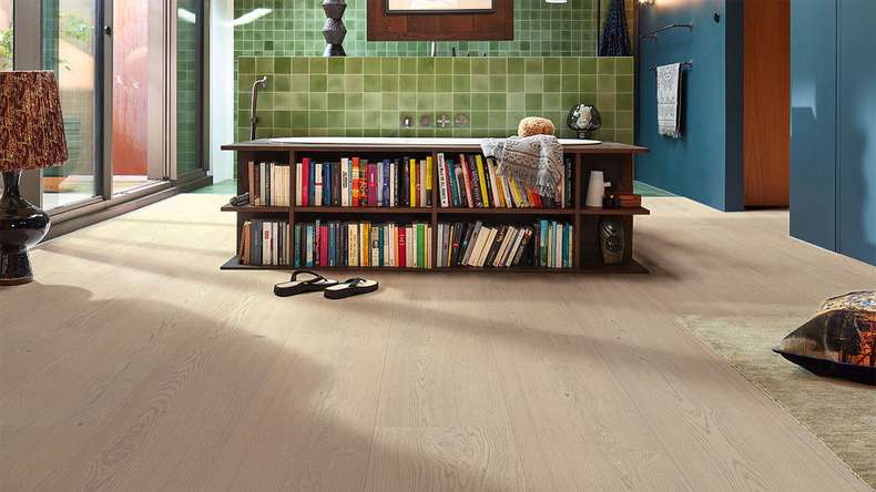 MEISTER Lindura wood flooring HD 400 - 20228 Oak vivid milk cream ultra matt lacquered 2200 x 270 x 11 mm (500214-2200270-20228)