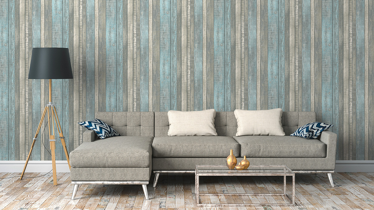 vinyl wallpaper blue modern wood elements 932 Wallpaper