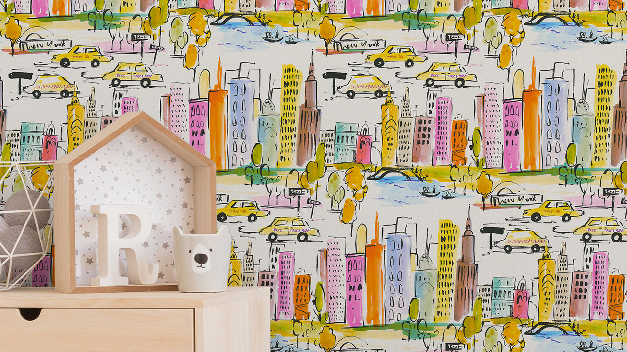 Boys & Girls 6 A.S. Création modern children\'s wallpaper city colourful  yellow orange 531 - Wallpaper