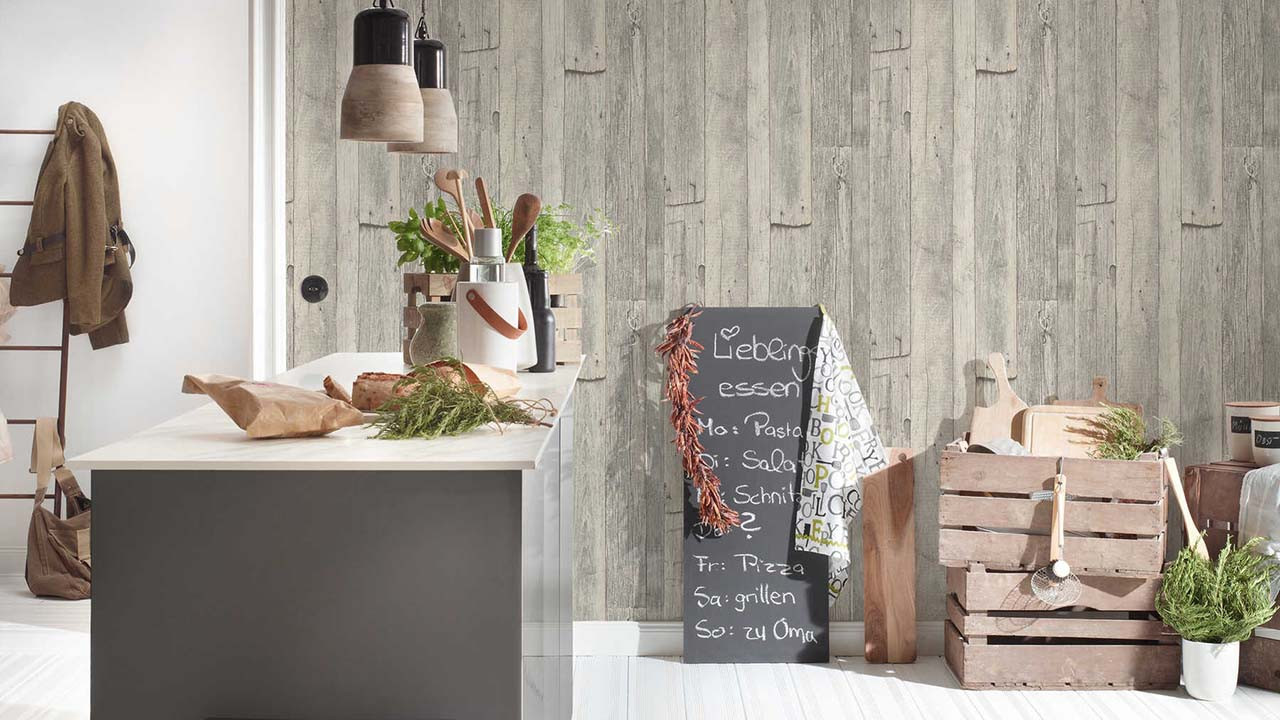 Vinyl wallpaper grey modern wood elements 311 Wallpaper