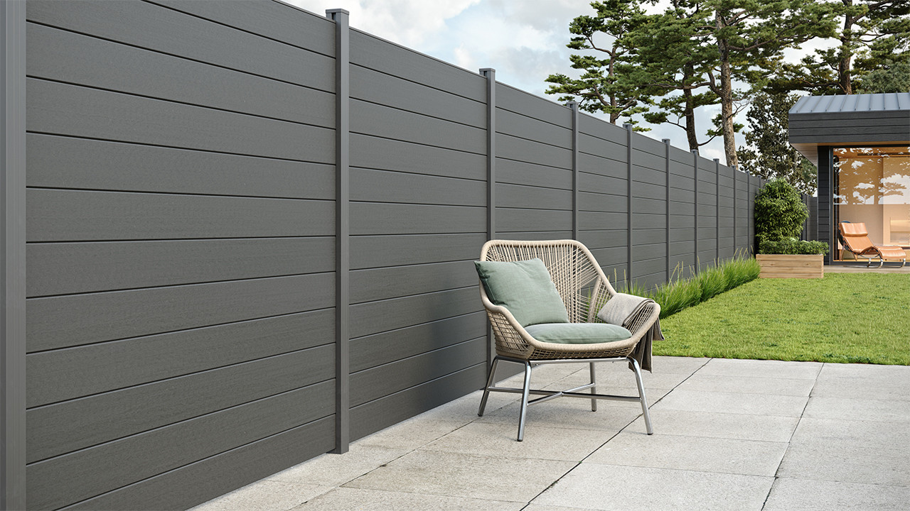 planeo Gardence WPC fence - Grey incl. design insert of your choice 180 x  180 cm - Garden Fences
