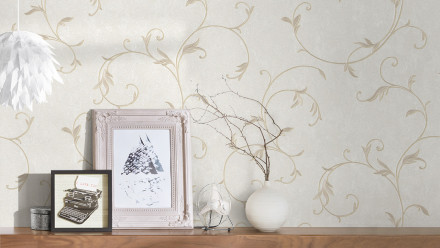 vinyl wallpaper beige baroque flowers & nature stripes romantico 182